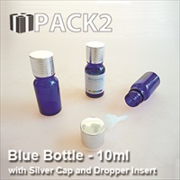 10ml Blue Bottle with Silver Cap and Dropper Insert - 10Pcs
